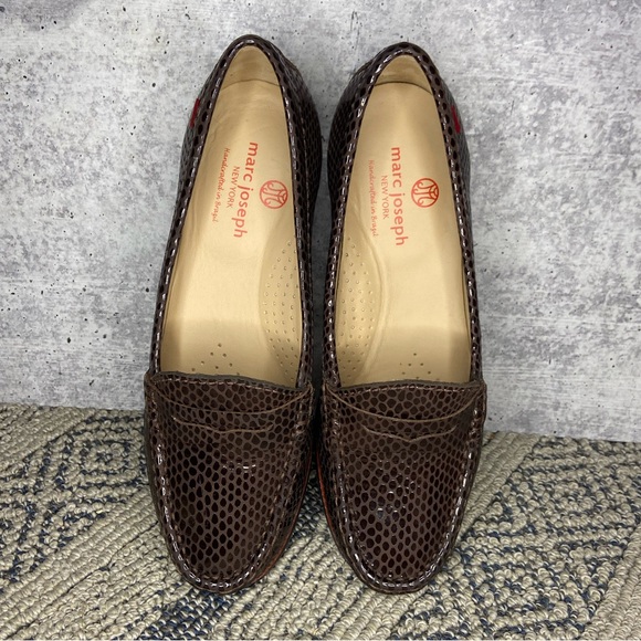Marc Joseph New York East Village Women’s Faux Snake Penny Loafer In Chocolate - Picture 2 of 9